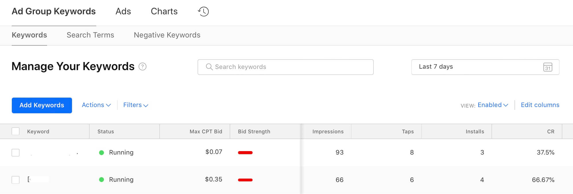 Apple Search Ads - keyword optimization
