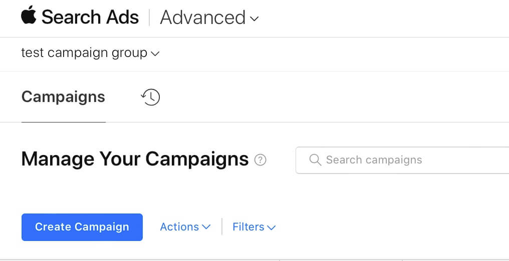 Apple Search Ads - create campaign