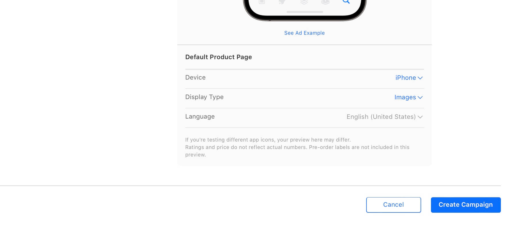 Apple Search Ads - finish creating campaign