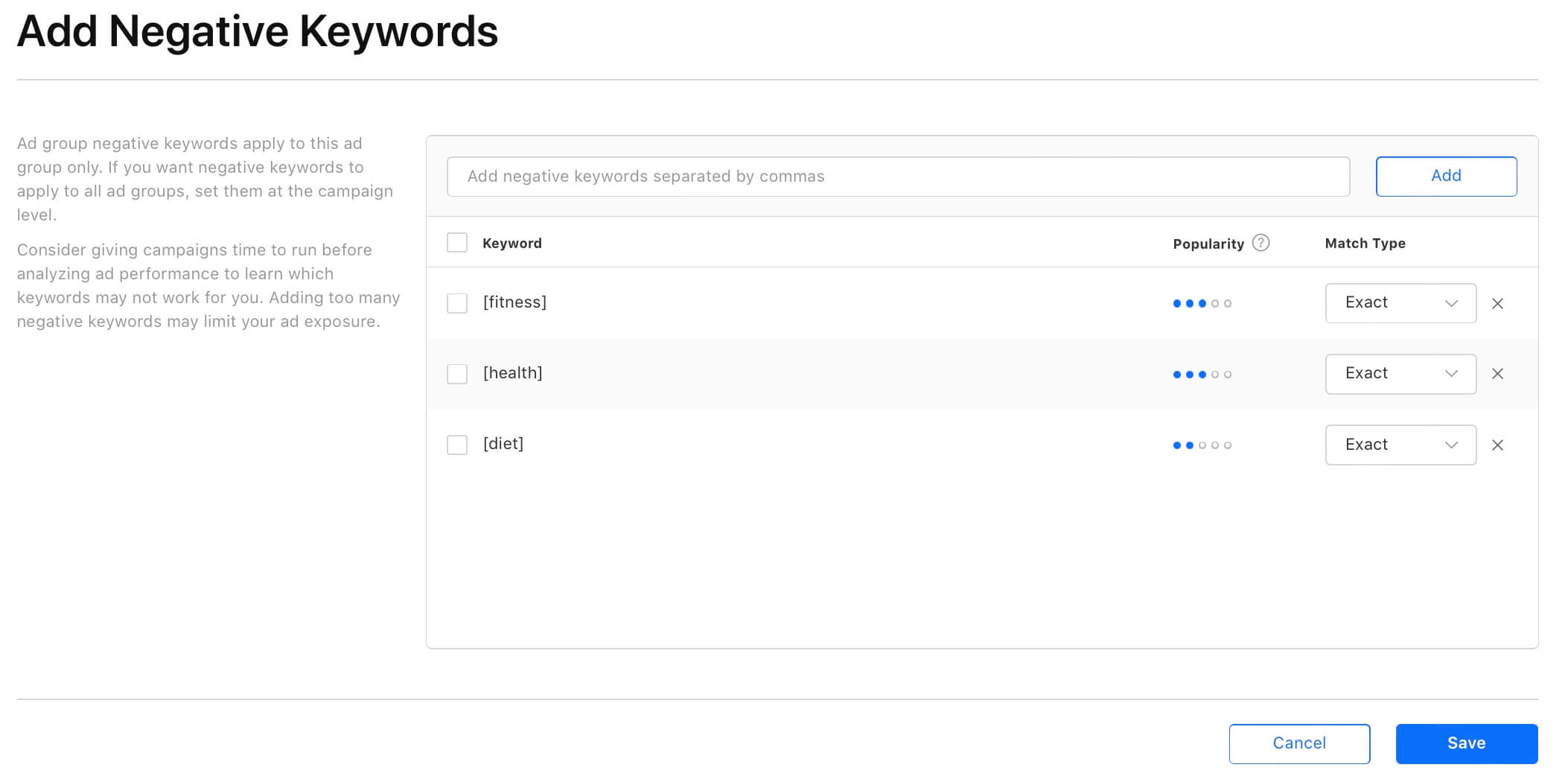 Apple Search Ads - discovery campaign negative keywords