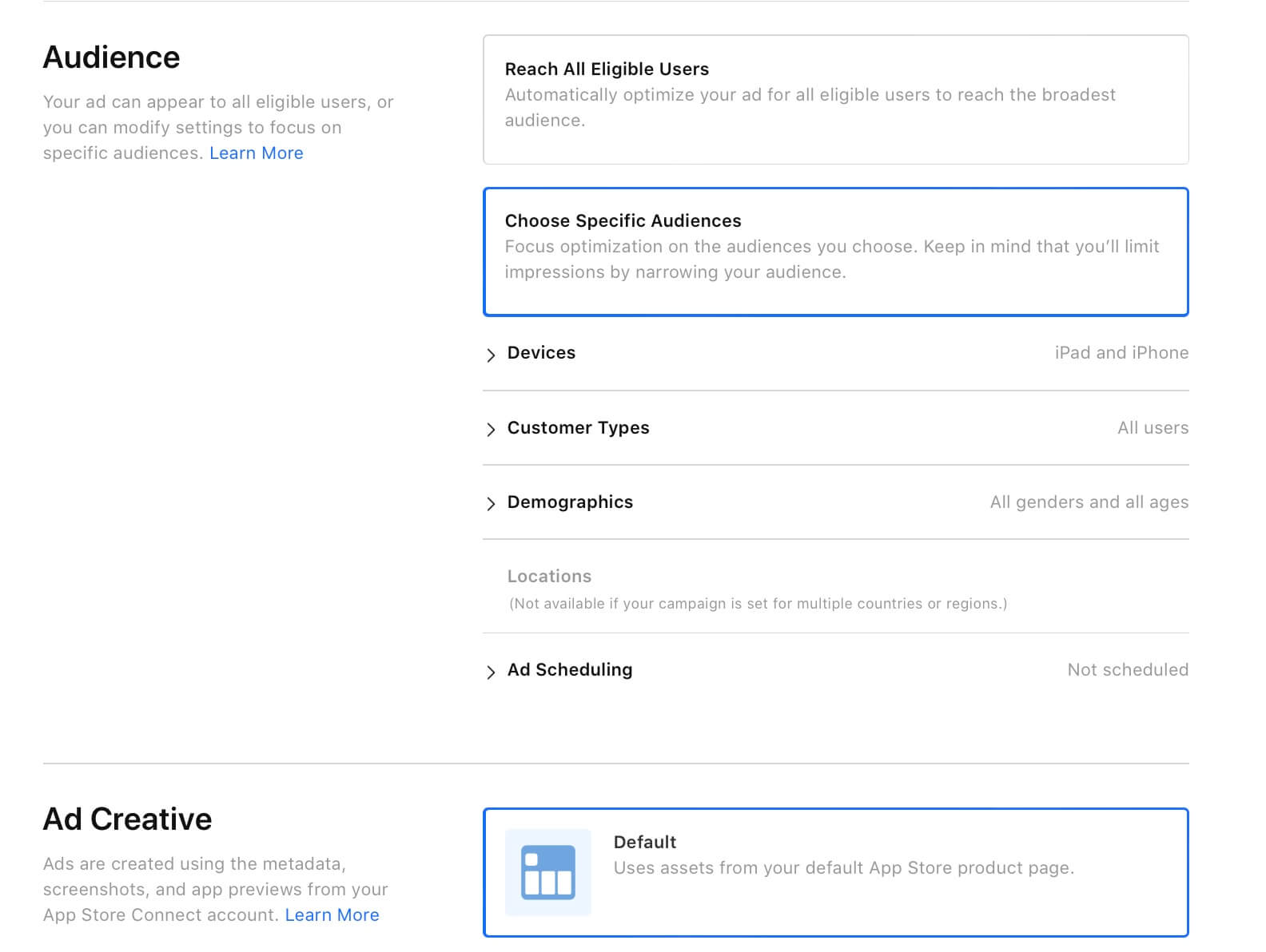 Apple Search Ads - audience targeting - age and gender