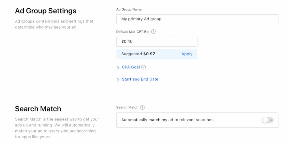 Apple Search Ads - CPA Goal