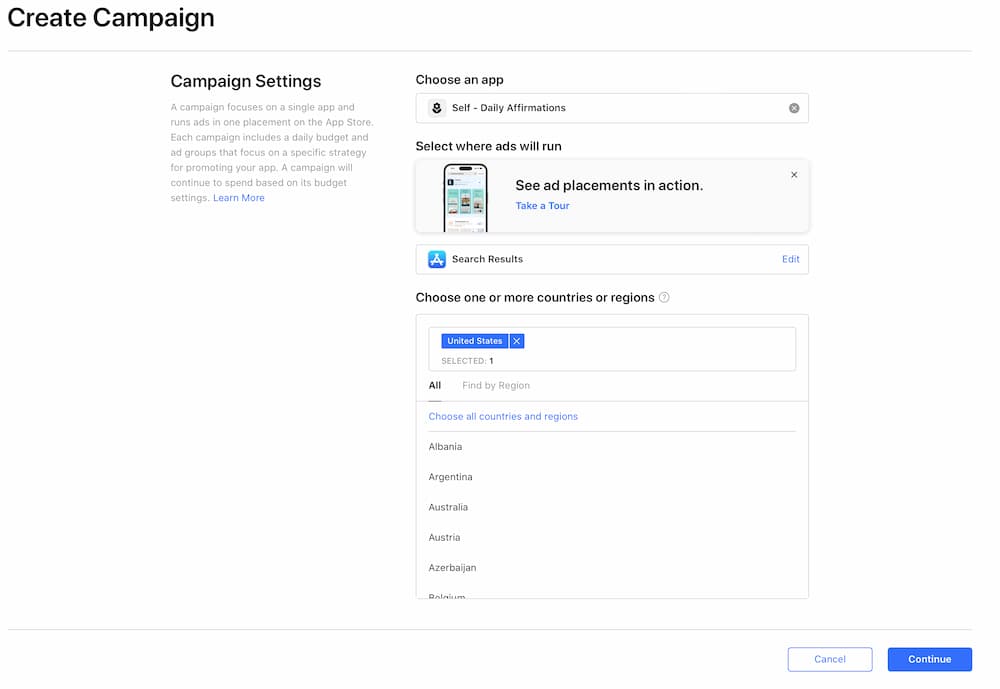 Apple Search Ads - Advanced setup step 1